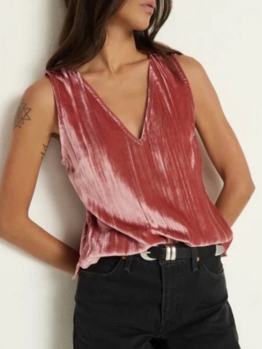 Nation LTD Ave Velvet V-Neck Tank Terracotta Size M MSRP $190